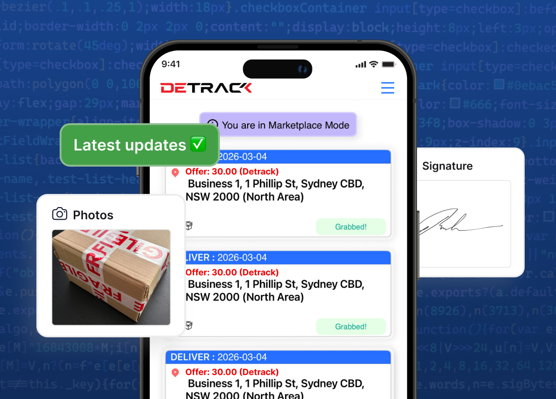 Detrack driver app showing latest delivery updates