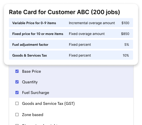Rate card configuration UI for a 3PL customer