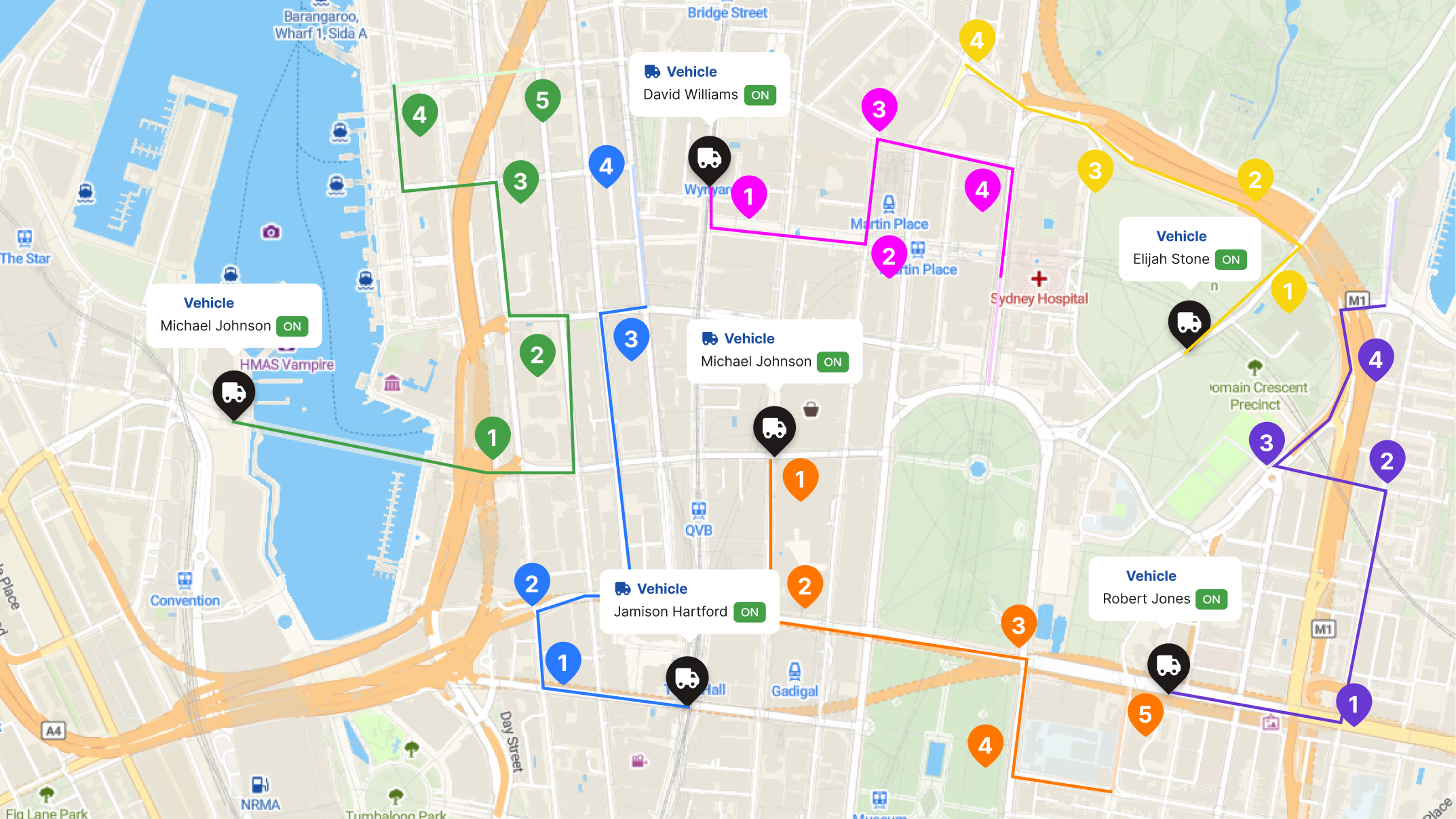 Live map with driver routes